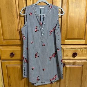 Blue and white striped floral sleeveless dress